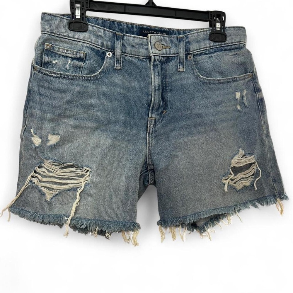 Lucky Brand Ripped Frayed Hem Denim Shorts in Faded Blue